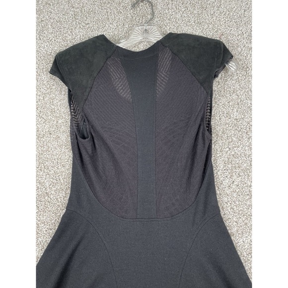 Helmut Lang Black Asymmetrical Geometric Lace Wool Dress With Shoulder Pads Sz S - Picture 11 of 11
